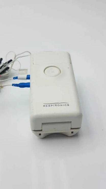 Philips Healthcare Respiironics Aliice PDx portable white oxygen concentrator with blue connectors and front circular button