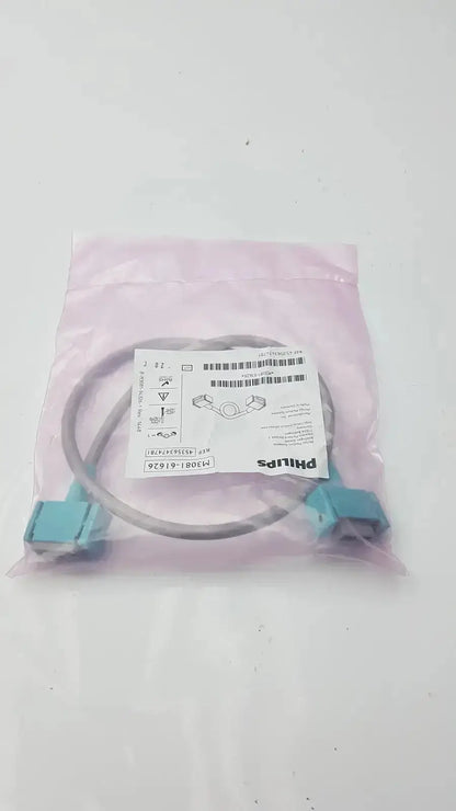 Philips Intellivue M3081-61626 gray and teal industrial interface cable with connectors packaged in clear plastic bag