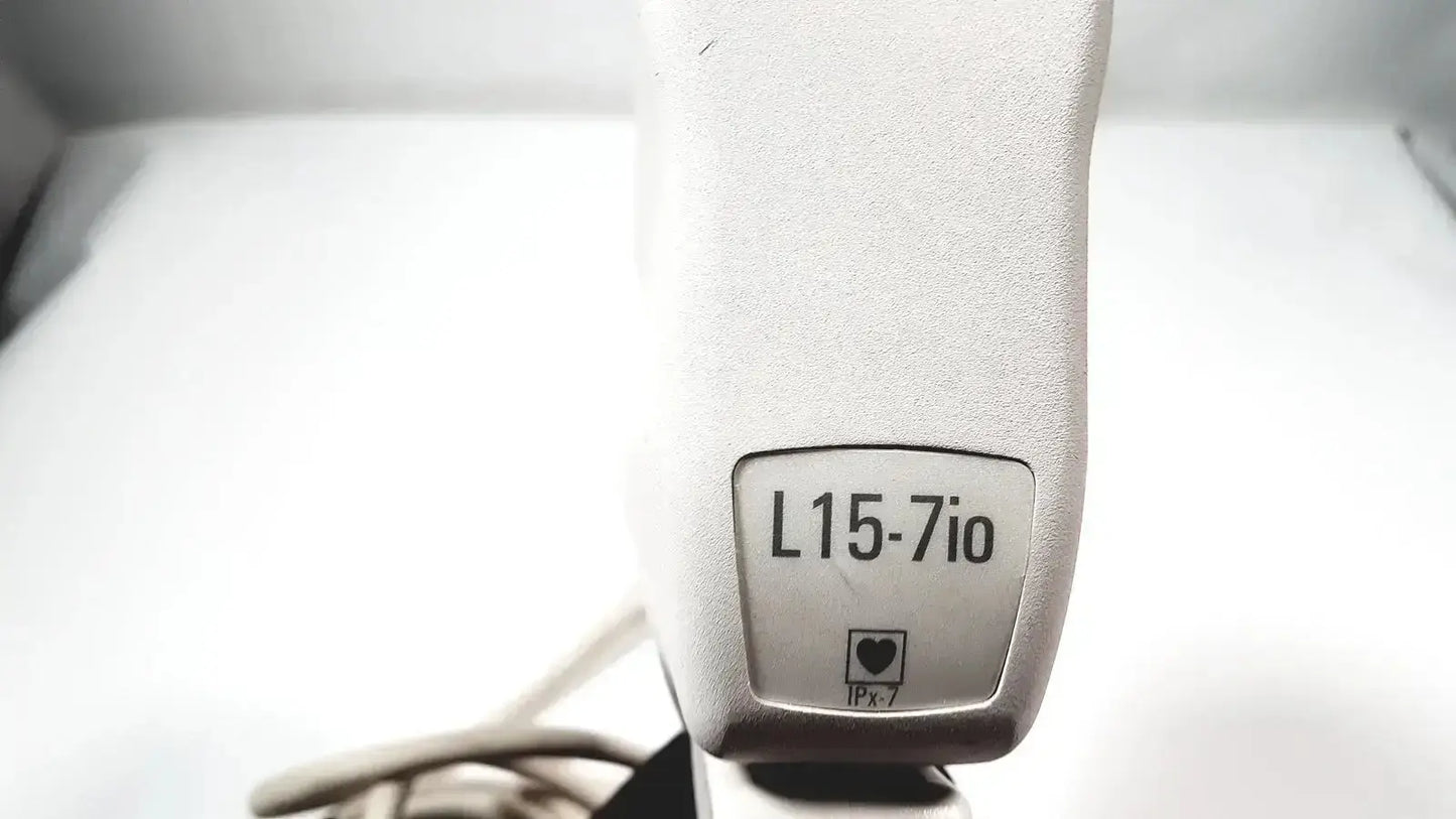 Gray plastic philips l15-7io linear array ultrasound transducer probe with ipx7 rating for iU22 system back side