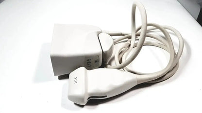 Philips l17-5 linear array white ultrasound transducer probe with coiled cable and ergonomic design labeled l175