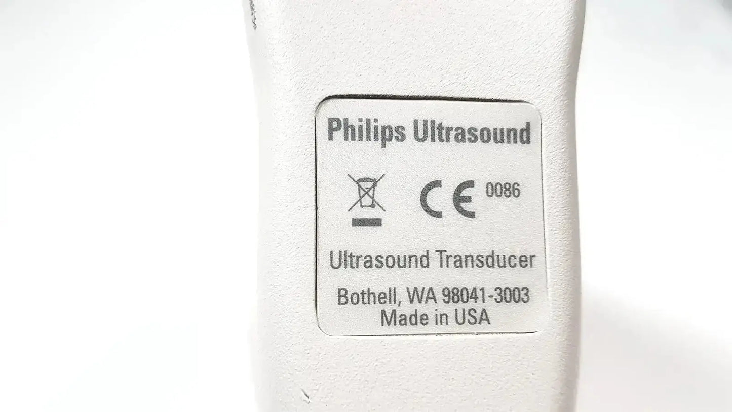 White Philips L9-3 linear array ultrasound transducer probe with matte finish and labeled specifications for iU22