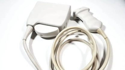 Cream-colored philips l9-3 linear array ultrasound transducer probe set with control unit for iU22 ultrasound system