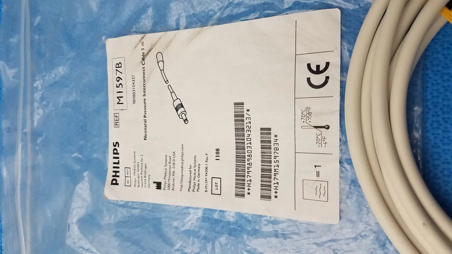 Philips M1597B Neonatal NIBP Interconnect Cable for Patient Monitor 3.0m