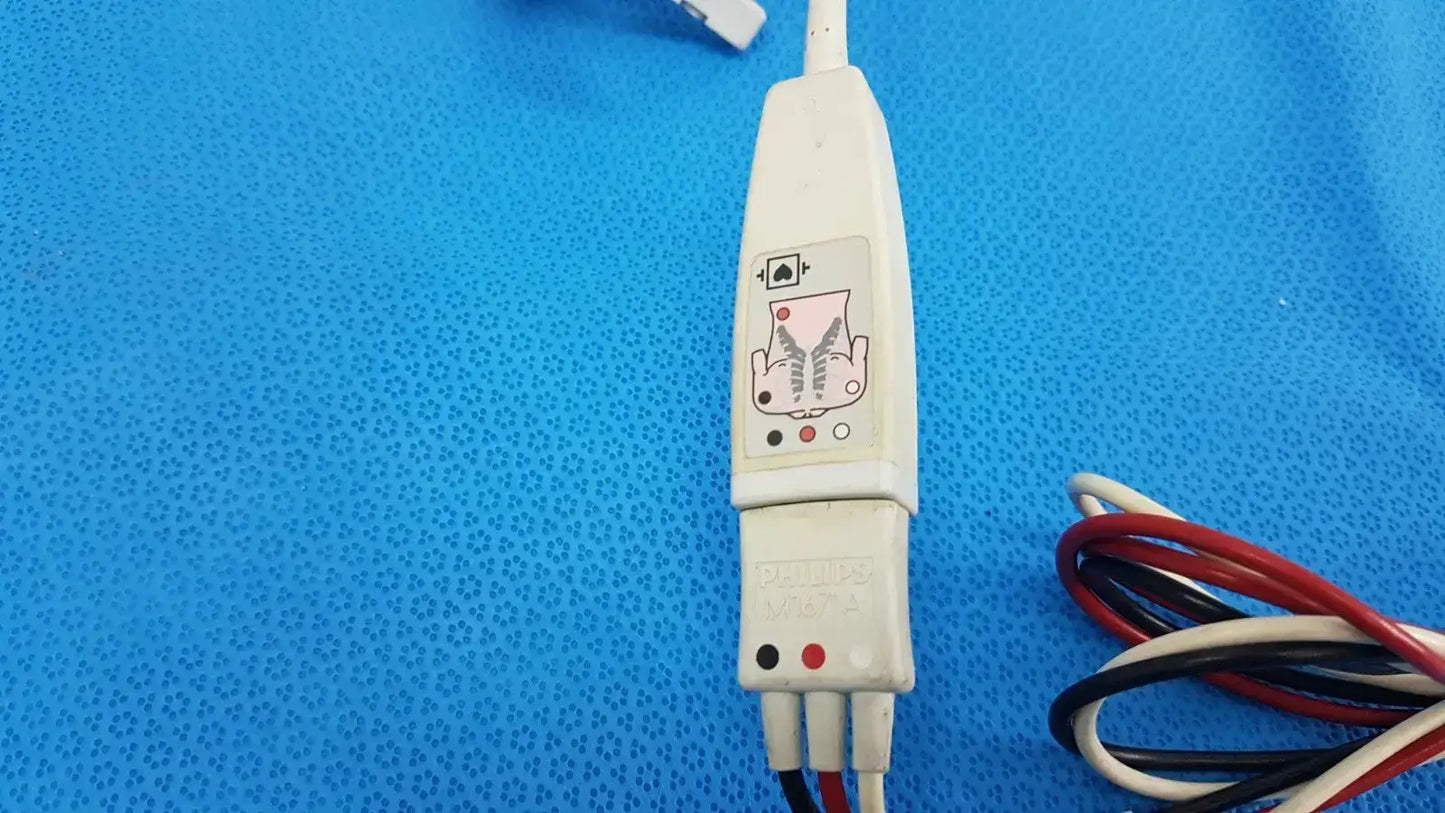 Philips M1671A 3-Lead ECG/EKG Trunk Cable with Grabber Clip Leads - ECG