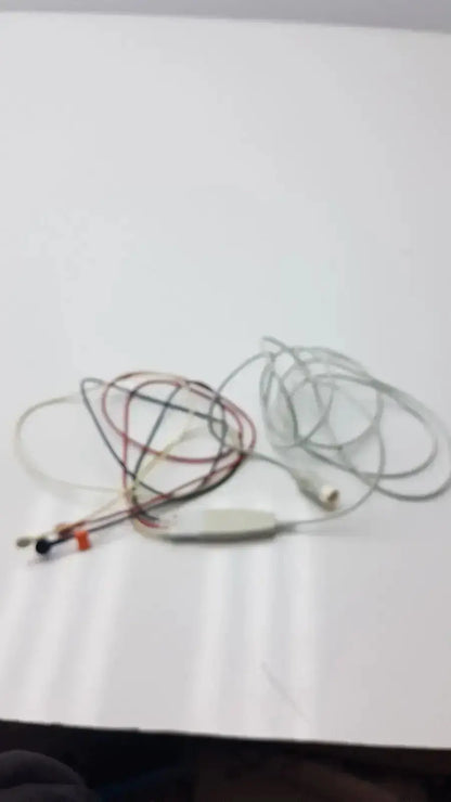 Coiled philips m1673a 3 leadset with multi-colored wires, white plastic connector, black and orange terminals, trunk cable
