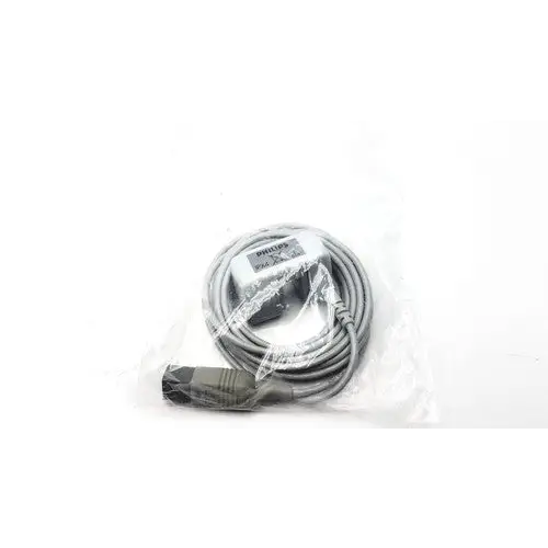 Gray philips cable with a coiled design and plastic connectors, packaged in clear plastic.