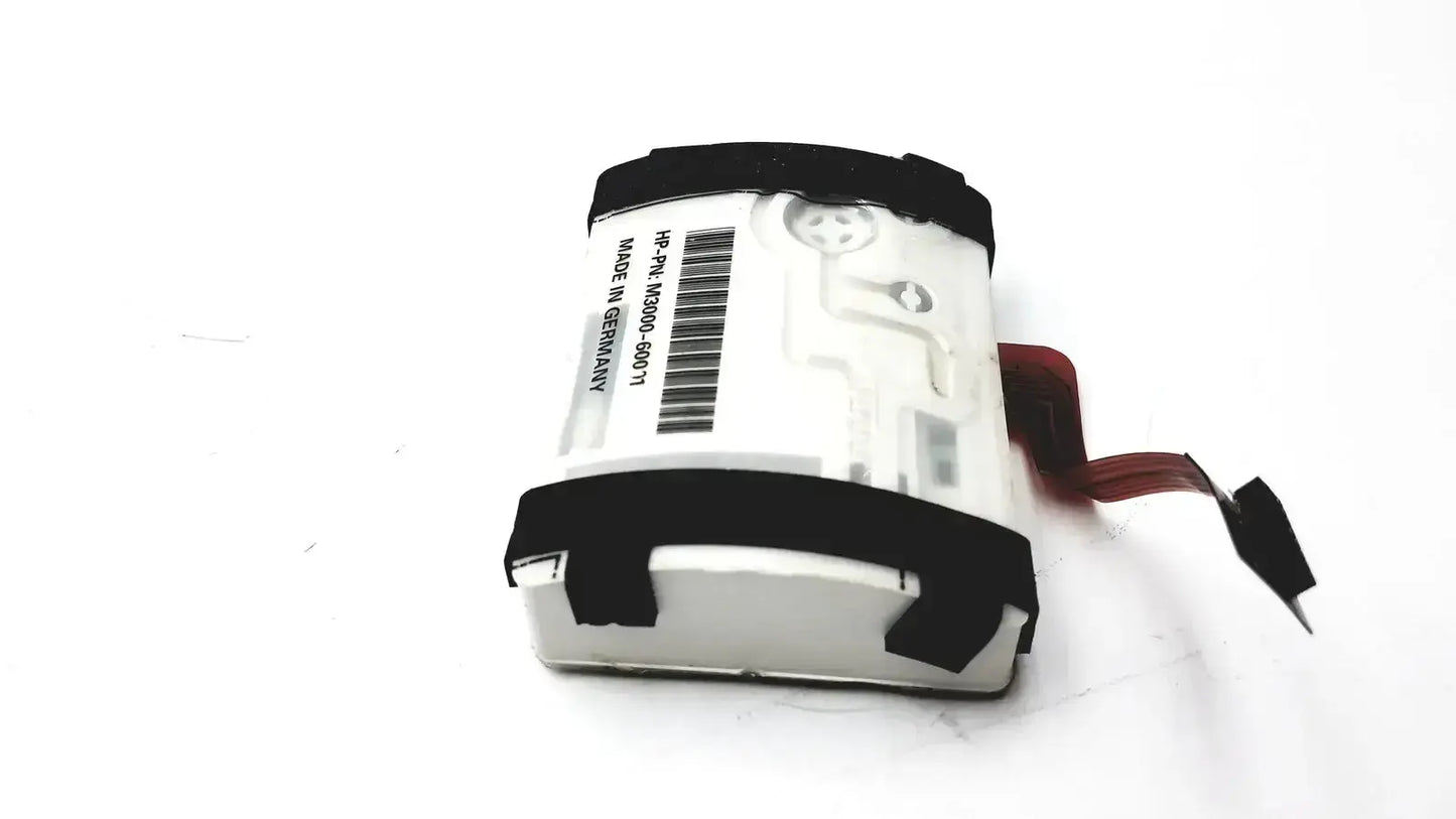 White rectangular laptop battery with black rubber straps and red ribbon cable for philips m3000-60001 pump assembly module