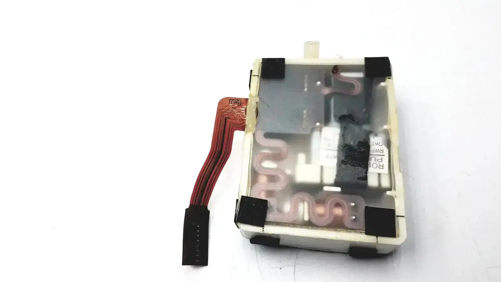White plastic philips m3000-60001 pump assembly module with transparent cover showing internal circuitry and red ribbon cable