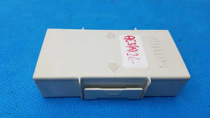 Beige plastic philips ac31a2l replacement ink cartridge box with embossed branding and handwritten label for heartstart mrx medical equipment