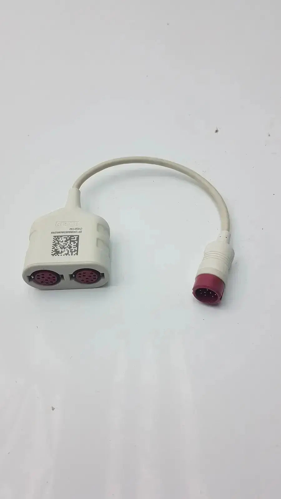 White philips ref 989803199741 dual invasive blood pressure ibp adapter cable with two red connectors and qr code label
