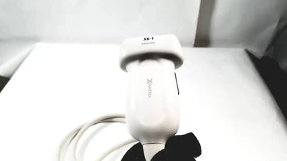 White philips x6-1 matrix array ultrasound transducer probe with smooth rounded design and x-matrix logo visible