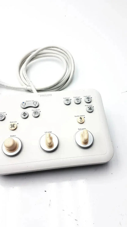 White Philips operator imaging module mono C controller with beige knobs and buttons for medical ultrasound use