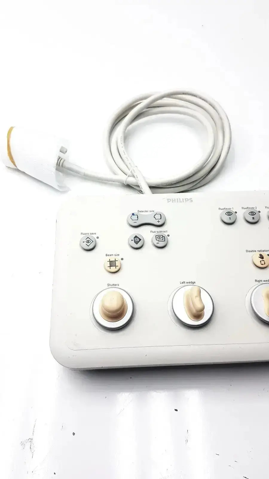 White philips operator imaging module mono c controller with multiple control knobs and coiled cable for medical use