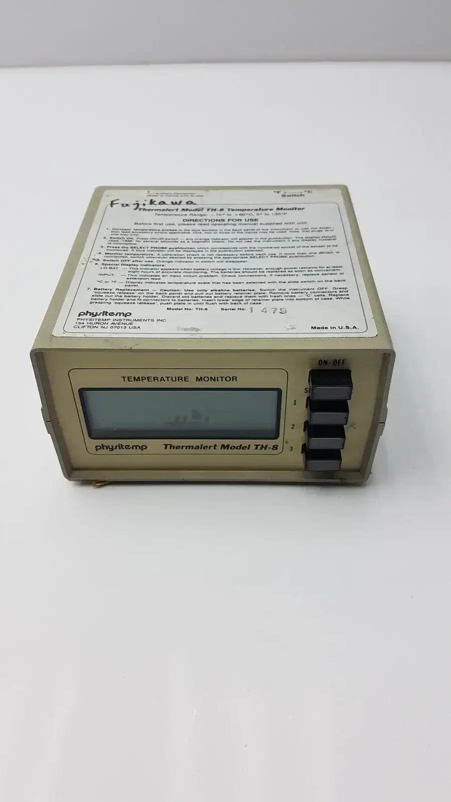 Physitemp Temperature Monitor Thermalert Model TH-8