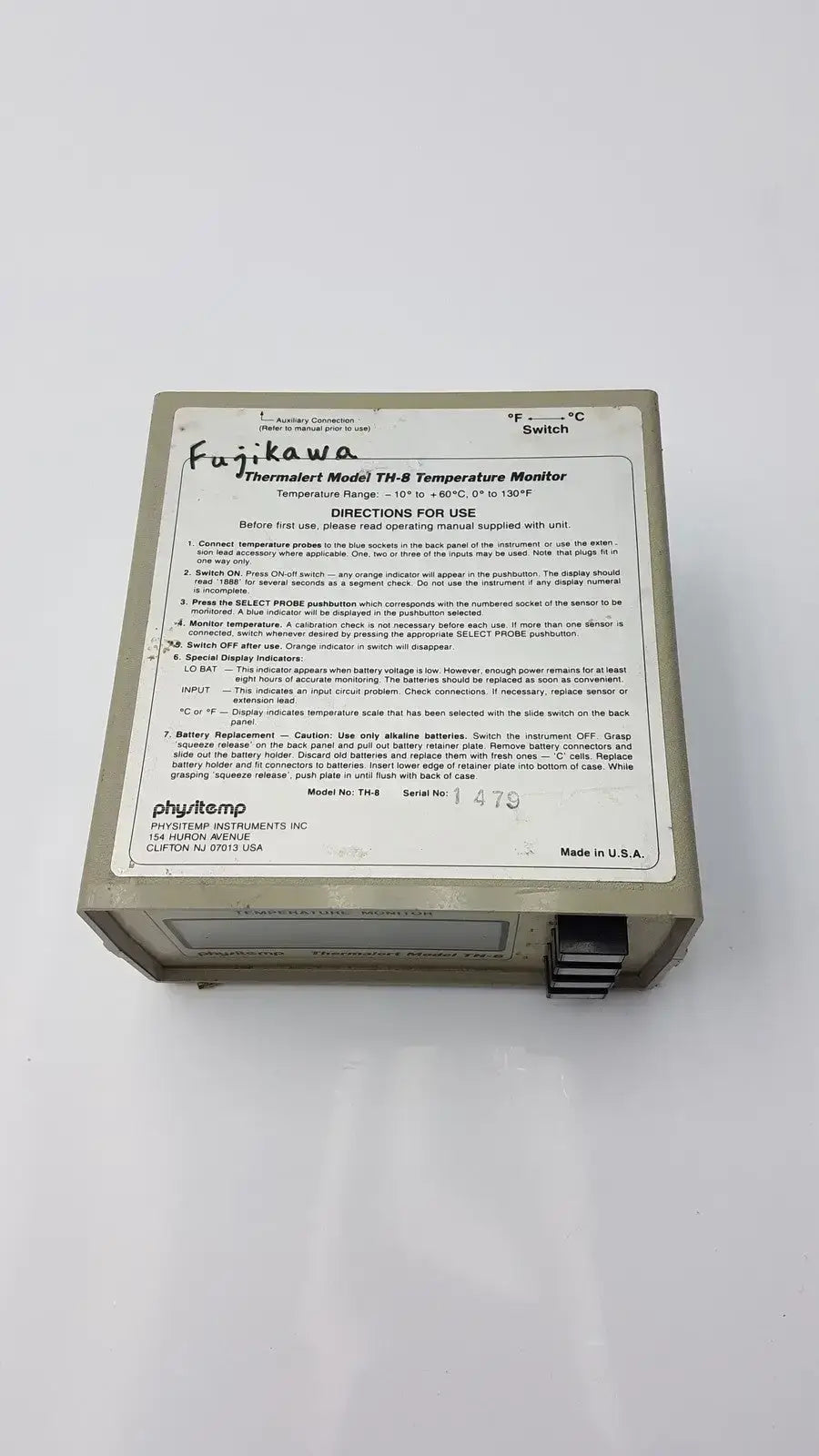 Physitemp Temperature Monitor Thermalert Model TH-8