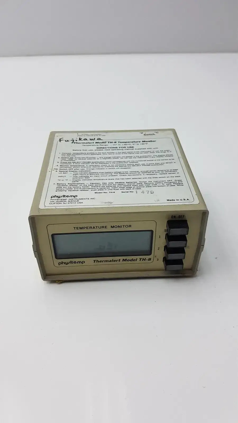 Physitemp Temperature Monitor Thermalert Model TH-8