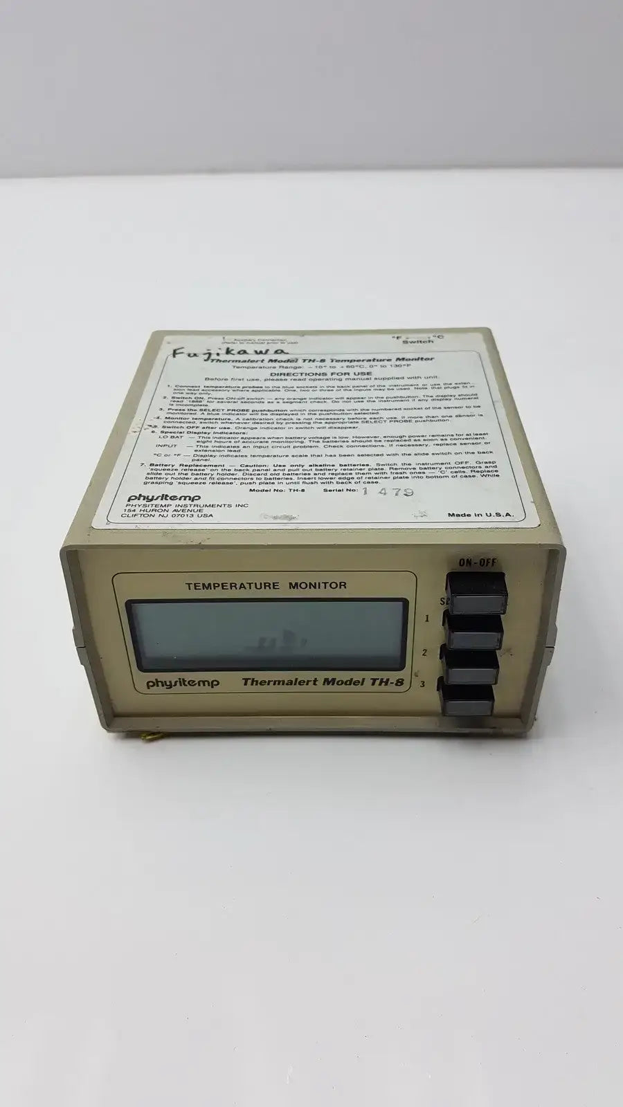 Physitemp Temperature Monitor Thermalert Model TH-8