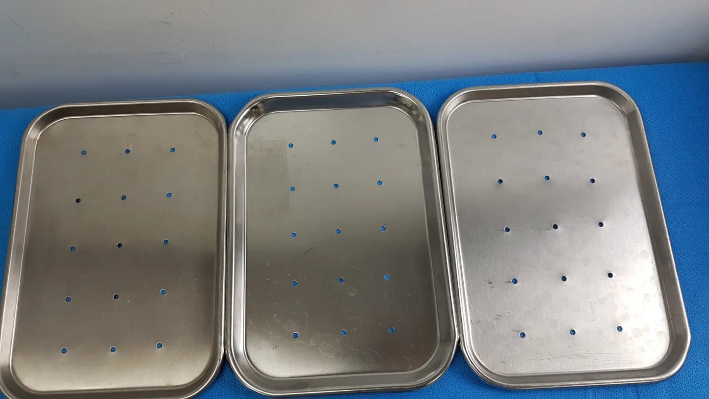 Piling Stainless Steel Perforated Instrument Tray — Lot of 3