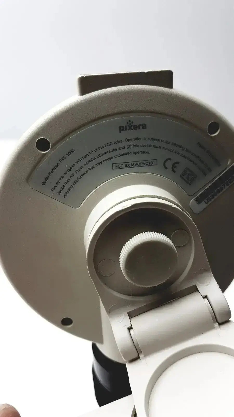 Silver pixera pxc-1600 microscope camera with circular lens cover and mounting bracket for hospital surplus diagnostic instruments