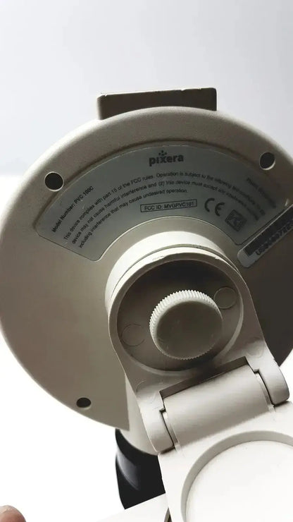 Silver pixera pxc-1600 microscope camera with circular lens cover and mounting bracket for hospital surplus diagnostic instruments