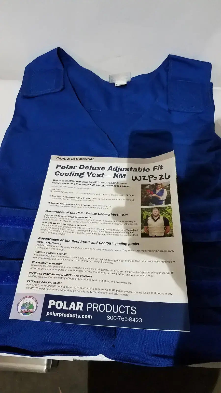 POLAR Adjustable Zipper Cooling Vest with (5-12) Kool Max® Packs 4.5’’ x 6’’