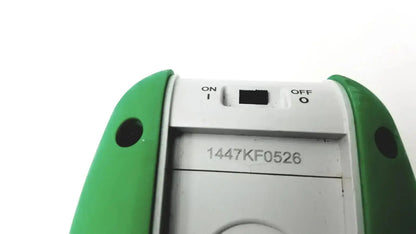 Green and white handheld posey sitter elite device with on off switch and nurse call connection for patient monitoring