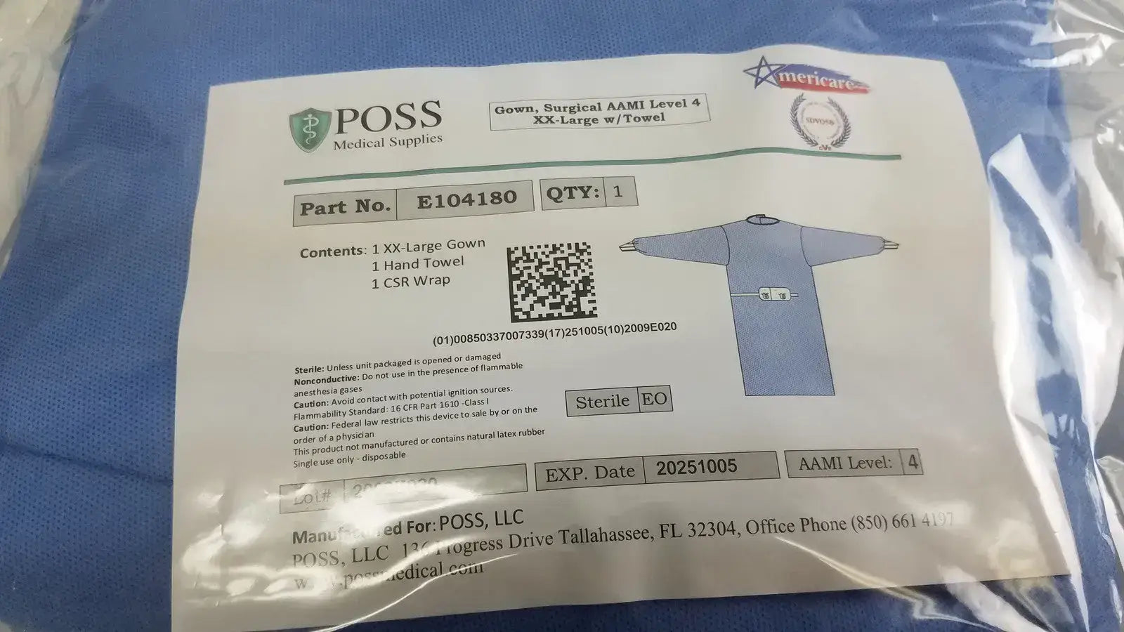 Poss Medical Supplies E104180 AAMI Level 4 Surgical Gown XX-Large - Lot of 2