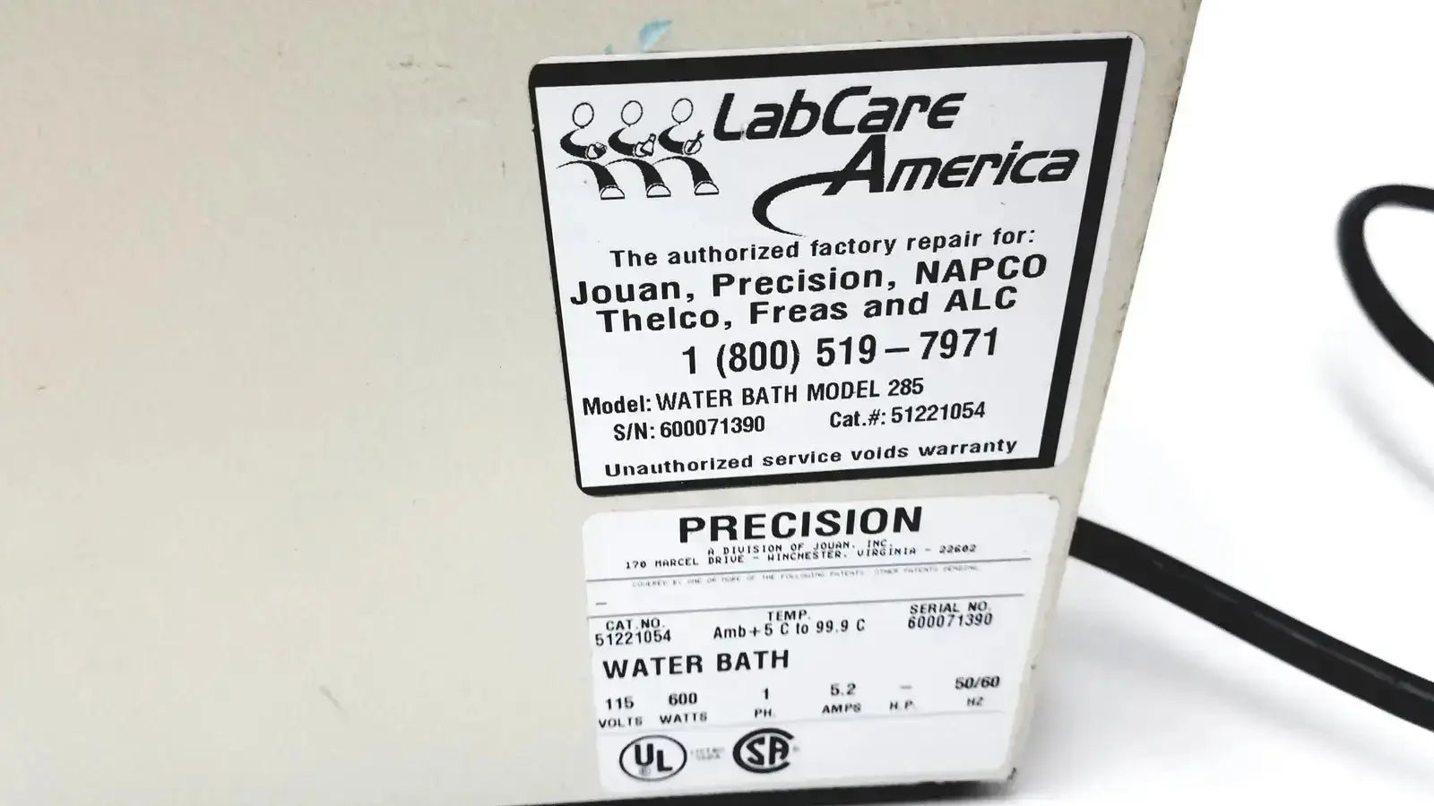 White labcare america water bath model 285 black label precision 51221050 microprocessor controlled used medical equipment for sale