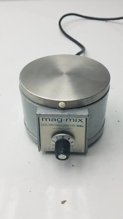 Silver and gray precision scientific mag-mix 60647 laboratory magnetic stirrer with brushed metal top plate