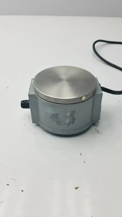 Gray industrial load cell with brushed stainless steel top plate and black cord for precision scientific mag-mix 60647