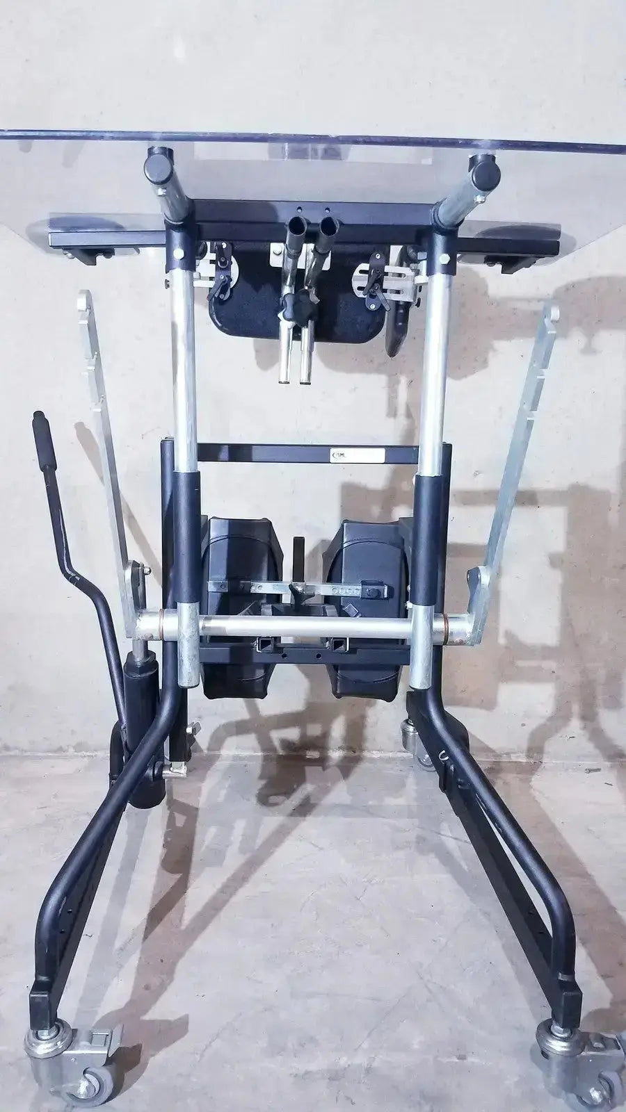 Prime engineering grandstand iii modular standing system black and silver metal wheelchair lift with adjustable arms and caster wheels