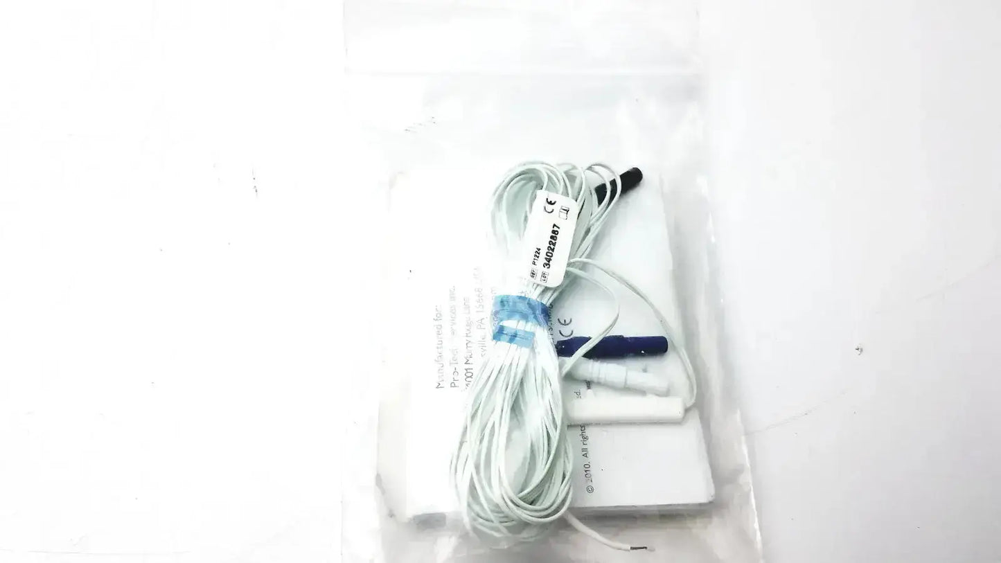 White medical ecg lead wires with black and blue electrode tips in clear bag for pro-tech p1224 thermocouple nasal oral airflow sensor