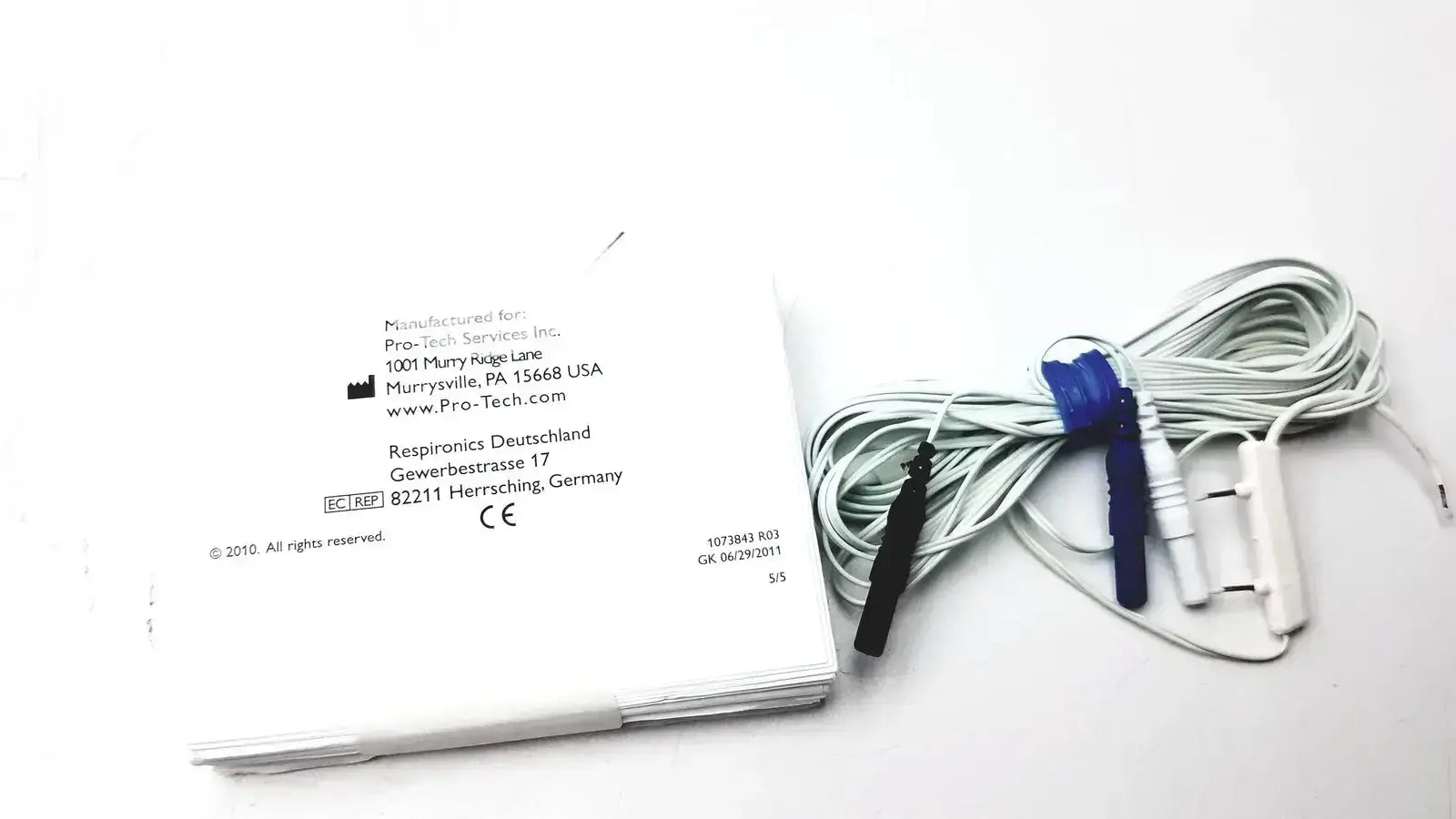 White medical electrode lead set with blue and black connectors for pro-tech p1224 thermocouple nasal oral airflow sensor