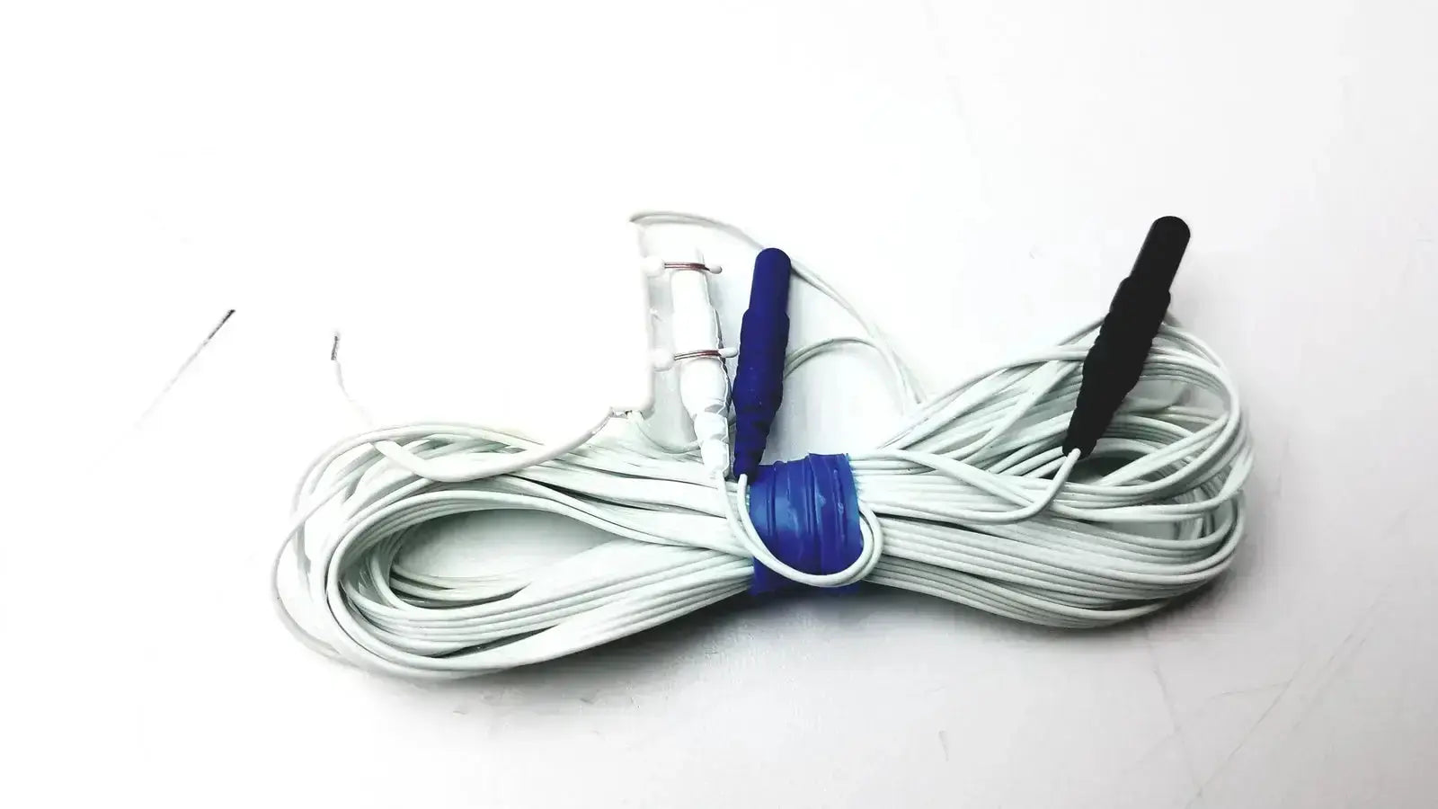 Coiled white medical electrode lead with blue and black connectors for pro-tech p1224 thermocouple nasal oral airflow sensor