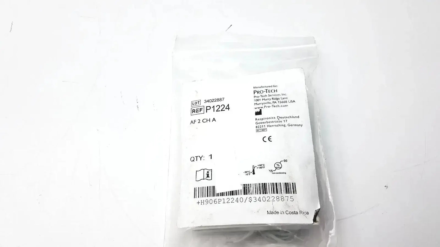 White plastic bag containing pro-tech p1224 thermocouple nasal oral airflow sensor labeled af 2 ch a medical device