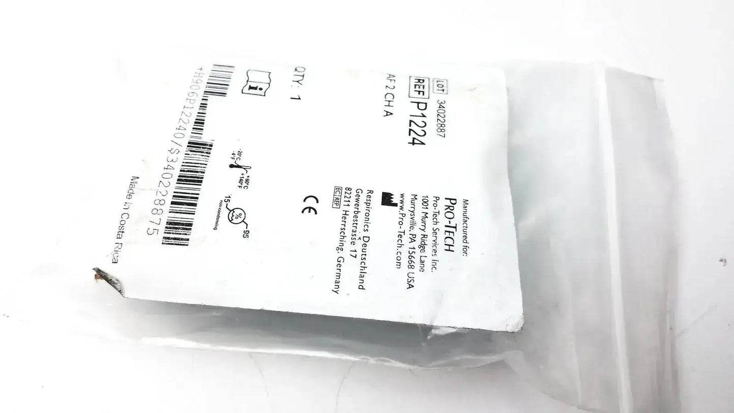White plastic packaging of pro-tech p1224 thermocouple nasal oral airflow sensor with product reference and manufacturing details