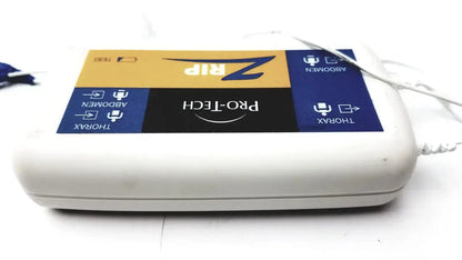 White plastic pro-tech p1736 zrip driver module with blue and yellow labeling for thoracic abdominal spinal therapy