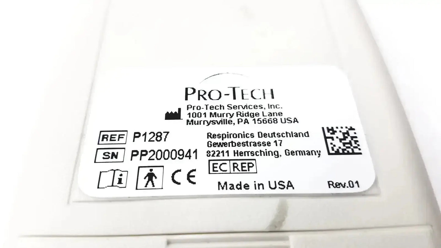 White plastic label with black text and qr code on pro-tech ptaf2 pressure transducer airflow sensor