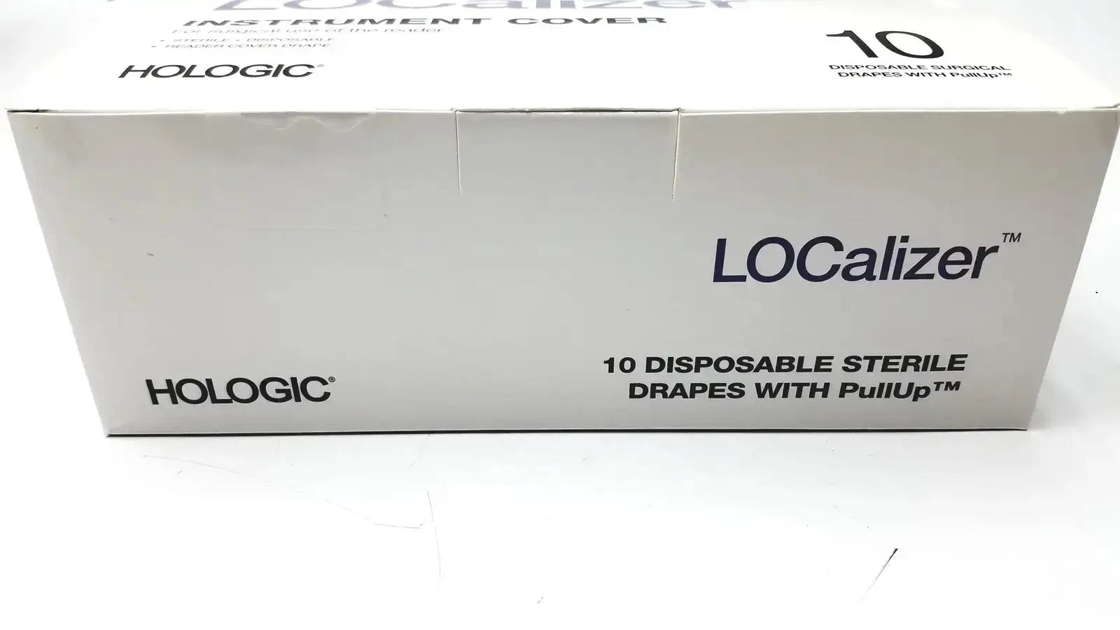 White cardboard instrument cover kit labeled localizer by hologic containing 10 sterile disposable surgical drapes with pullup technology