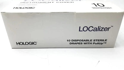 White cardboard instrument cover kit labeled localizer by hologic containing 10 sterile disposable surgical drapes with pullup technology
