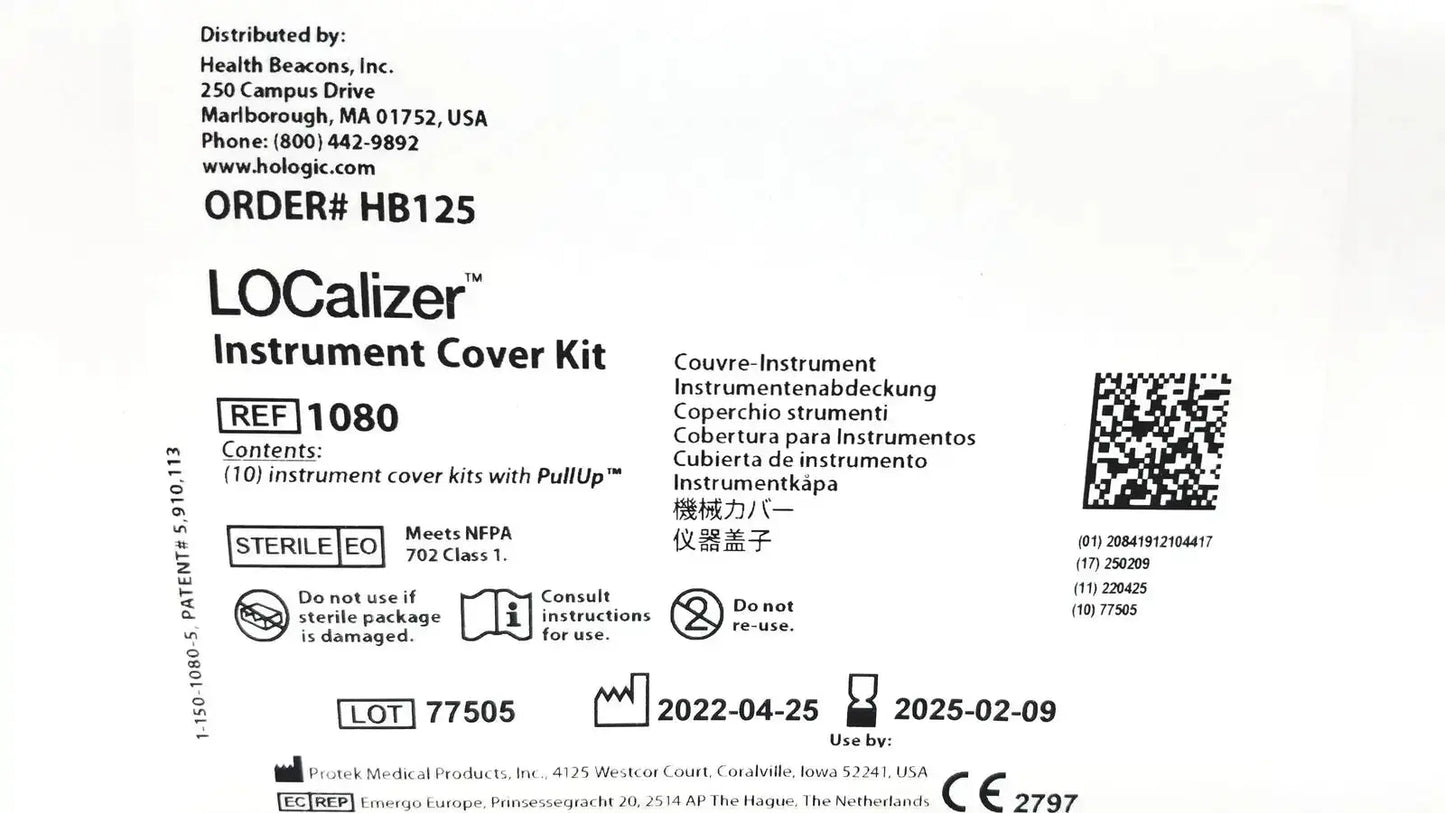 Sterile white plastic instrument cover kit labeled localizer instrument cover kit by health beacons inc for medical use