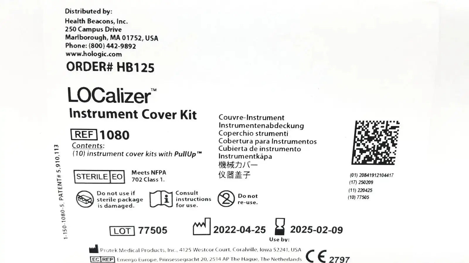 Sterile white plastic instrument cover kit labeled localizer instrument cover kit by health beacons inc for medical use
