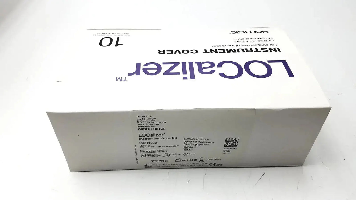 White cardboard box labeled localizer instrument cover kit with purple text and qr code for protek medical products instrument cover kit
