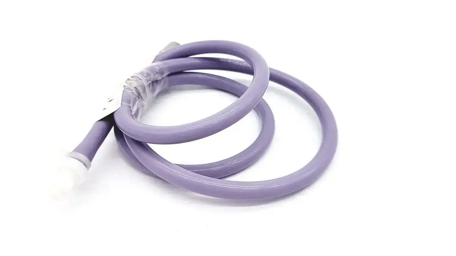 Purple color pressure water mini pipe with purple silicone hose white connector and clear plastic wrap around the joint