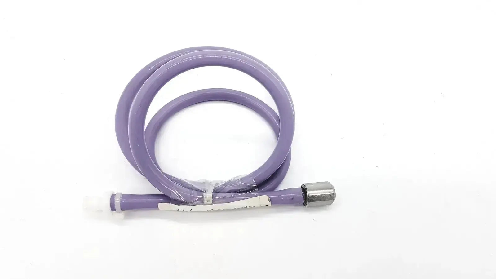 Purple color pressure water mini pipe with one side metal connector and white band on purple silicone tubing