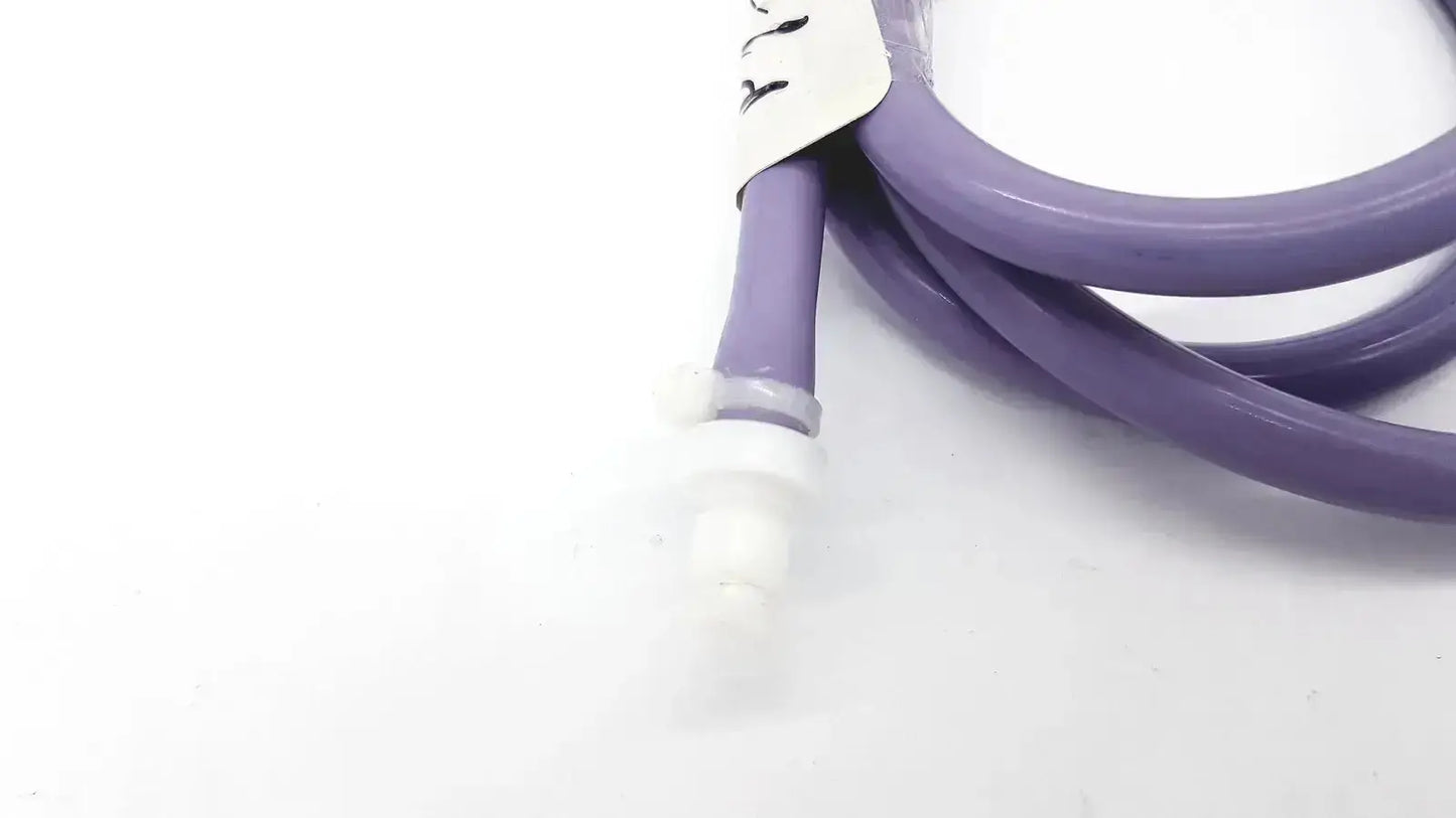 Purple color pressure water mini pipe with silicone tube white plastic connector and small label wrapped around it