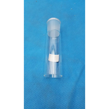 Clear plastic cylindrical container with a frosted white cap and a small rectangular label affixed to its side.