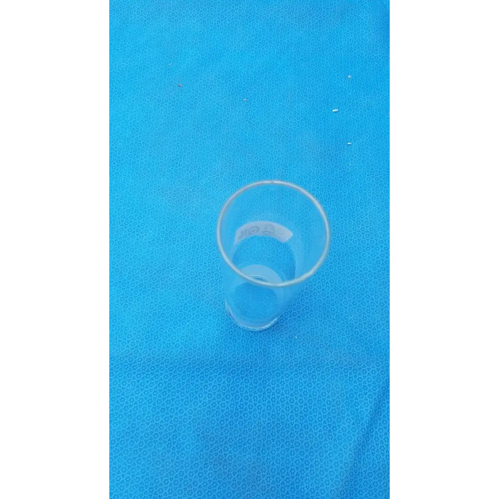 Clear plastic drinking glass with a smooth, cylindrical shape and slightly tapered sides.