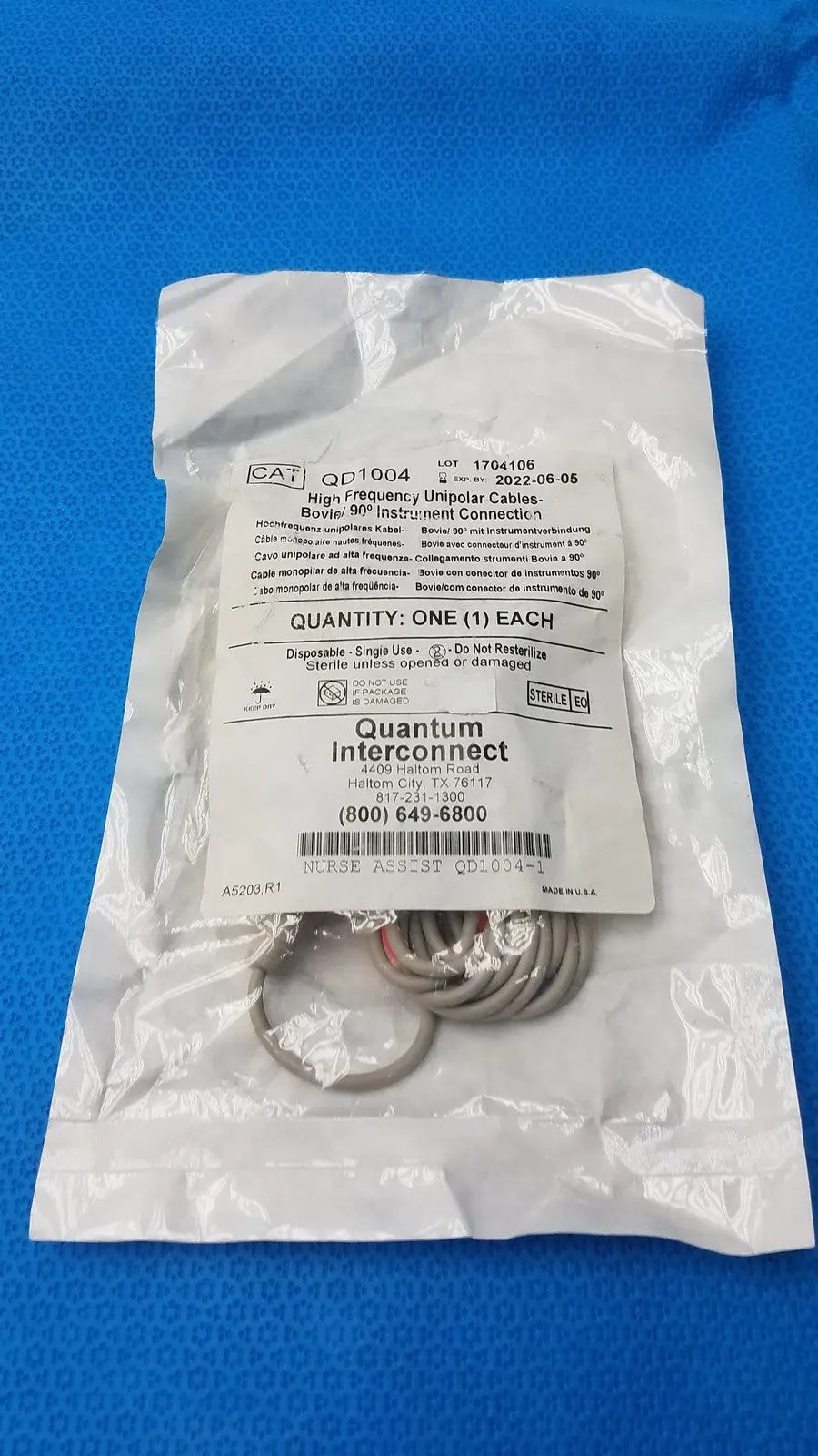 Quantum QD1004 High Frequency Unipolar Cable – Bovie Compatible - Electrosurgical