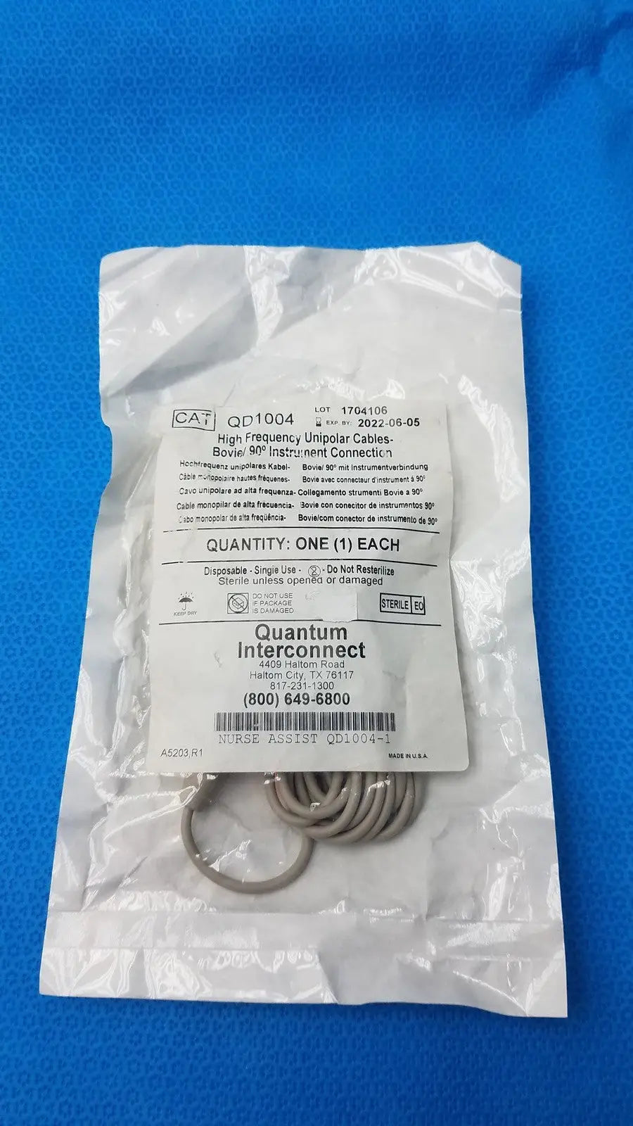 Quantum QD1004 High Frequency Unipolar Cable – Bovie Compatible - Electrosurgical